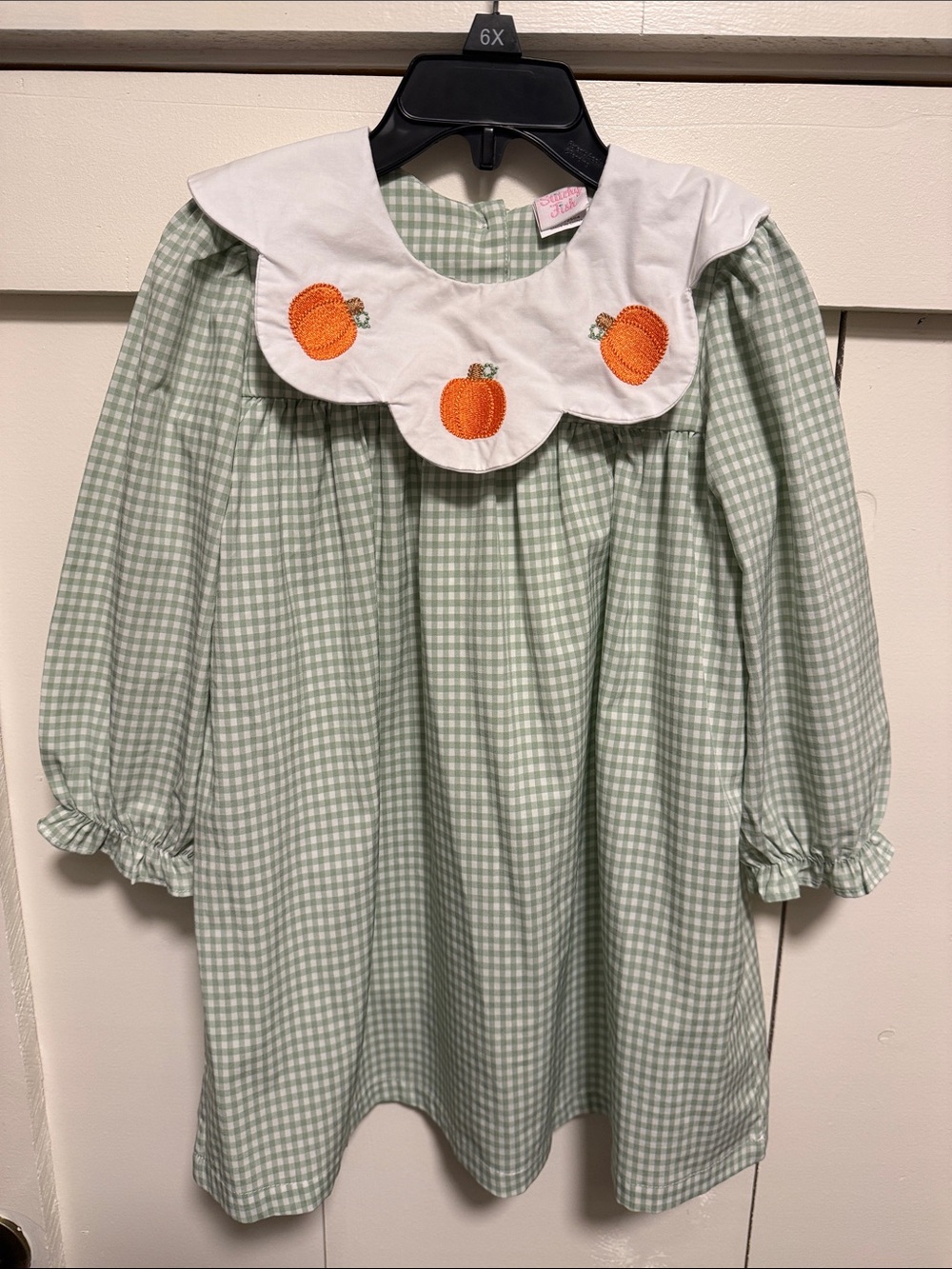 Pumpkin Smocked Green Gingham Kids Dress